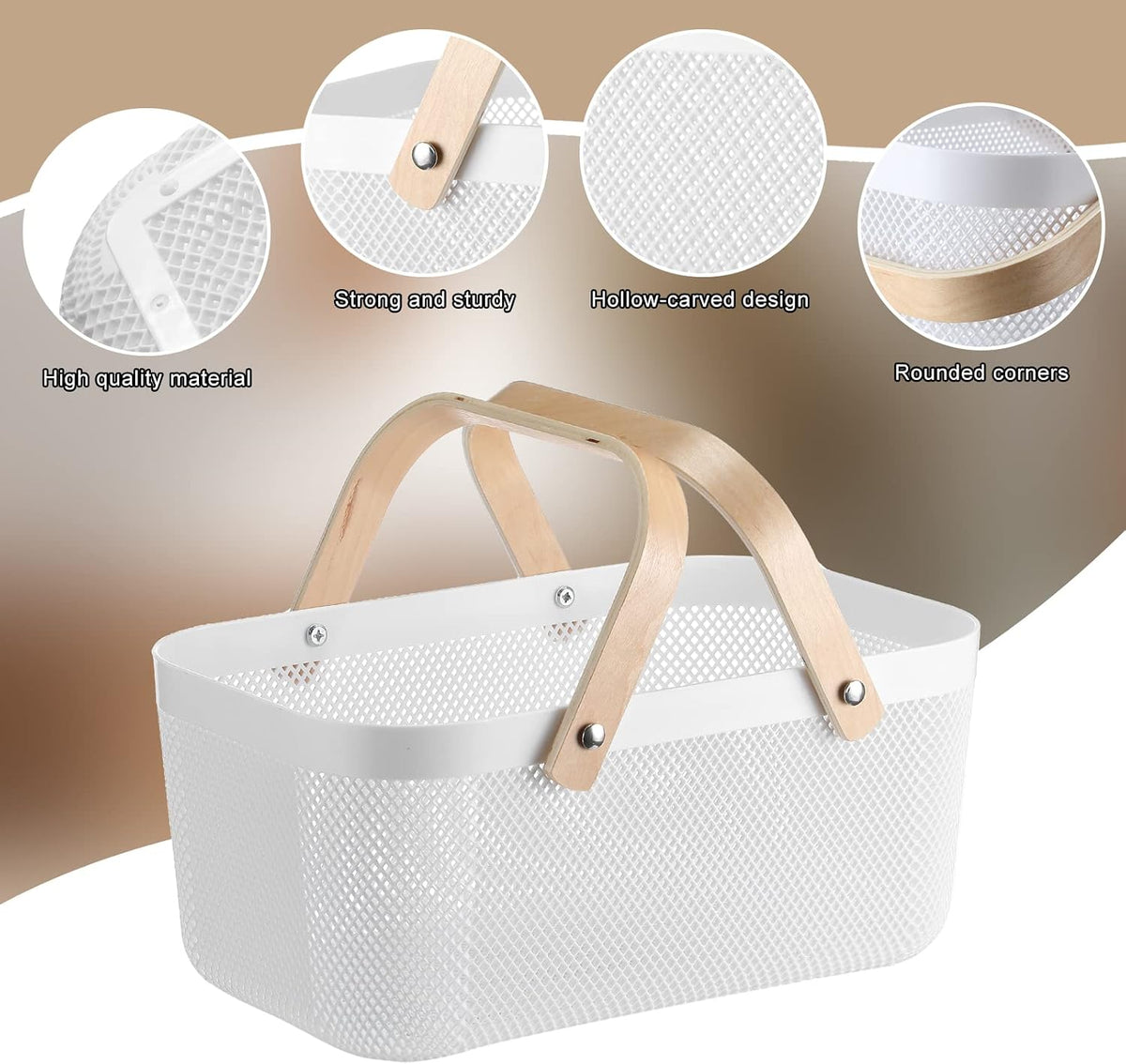 Sadnyy White Mesh Harvest Baskets with Wooden Handles, 4 Pack