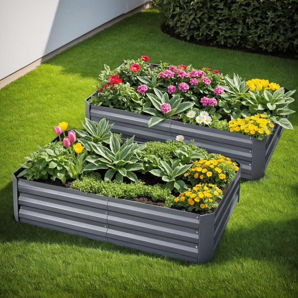 Green Fingers Galvanised Garden Beds, 2 Pack, 150 x 90 x 30 cm