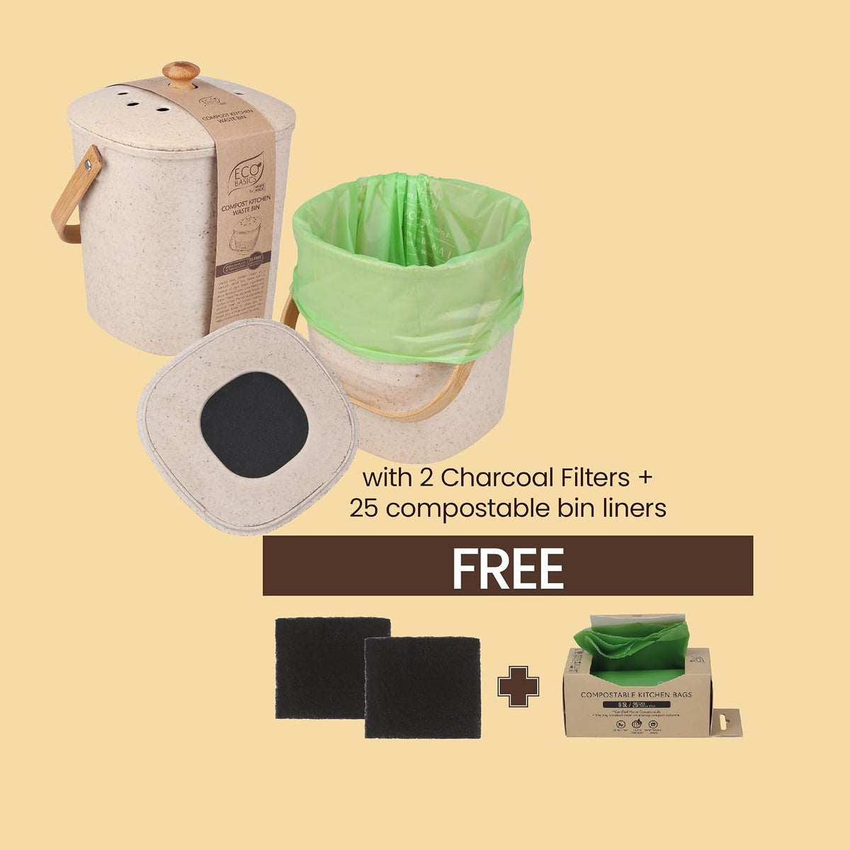 Eco Basics Compost Kitchen Bin, 4 L, Pebble