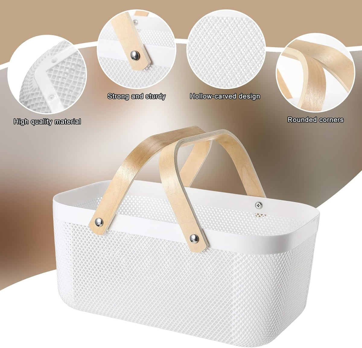 Sadnyy White Mesh Harvest Baskets with Wooden Handles, 4 Pack