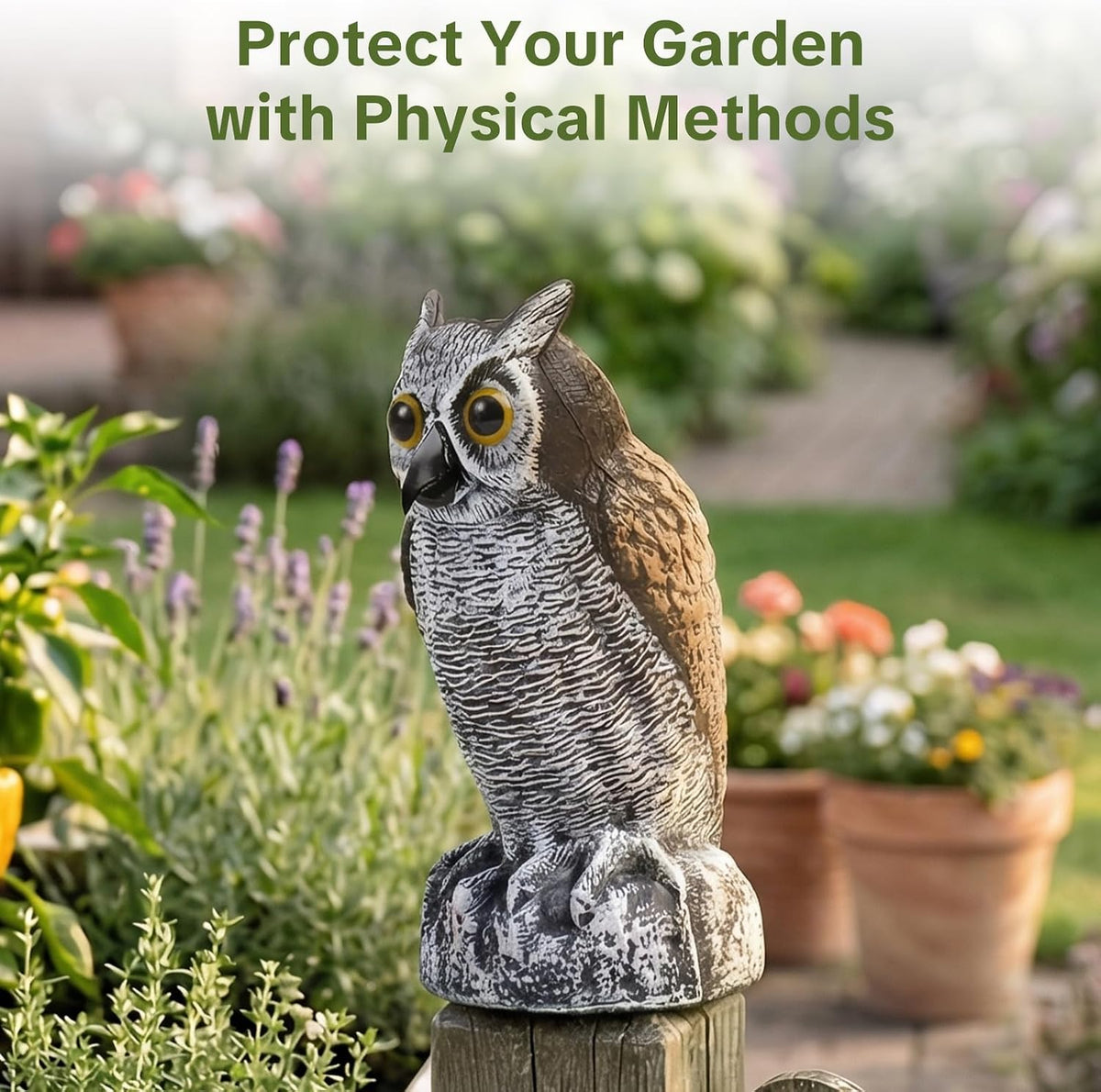 OFFO Fake Owl Bird Scarecrow, Brown & White, 21 cm