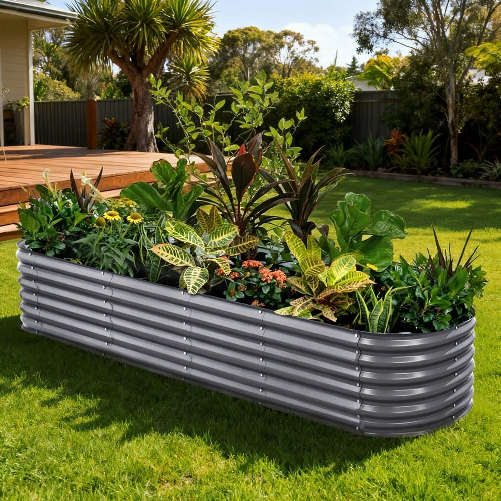 Green Fingers Oval Galvanised Garden Bed, 320 x 80 x 42 cm