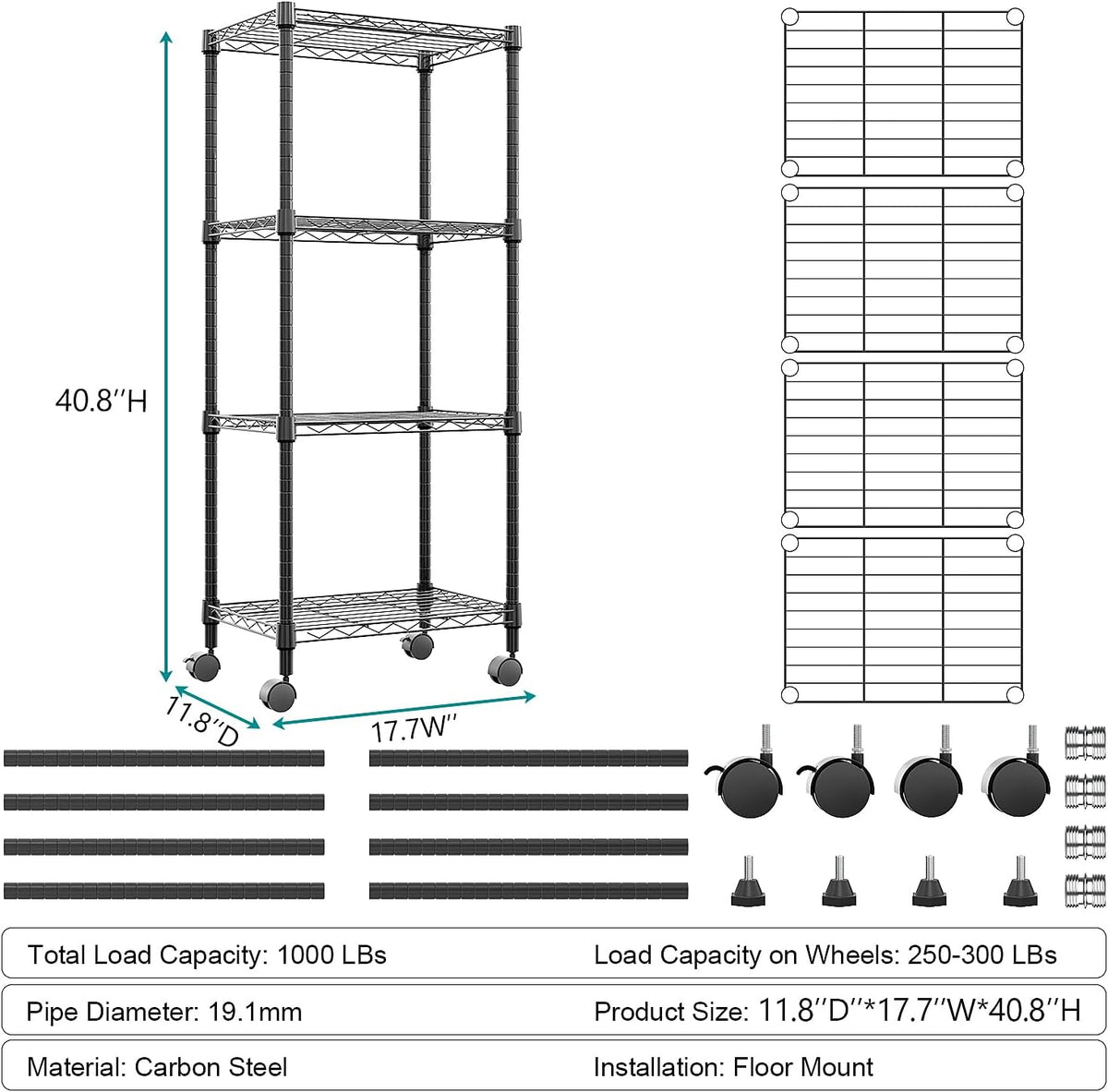 MZG Wire Storage Shelving Unit, 5 Tier