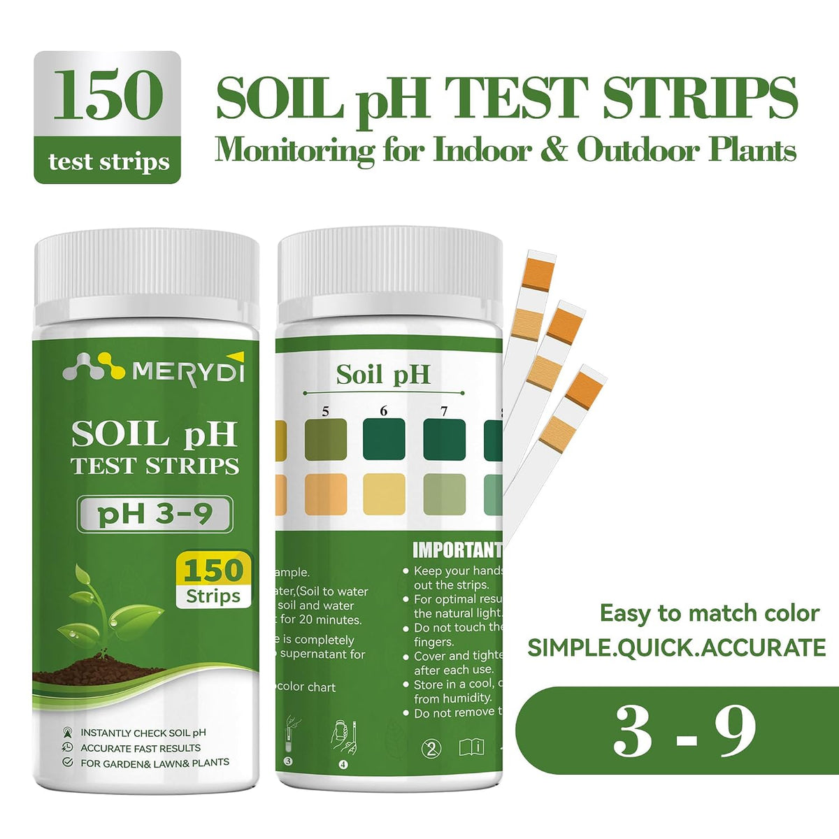 Soil pH Test Strips, 150 Pack, pH 3.5–9