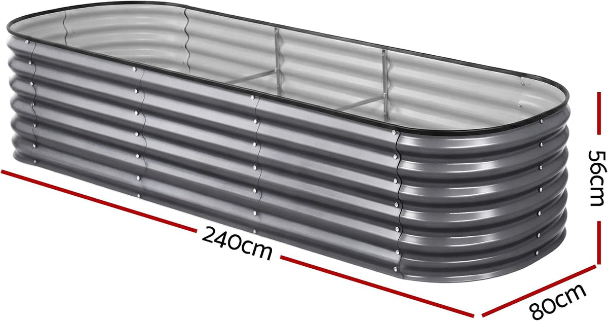 Green Fingers Oval Galvanised Garden Bed, 240 x 80 x 56 cm