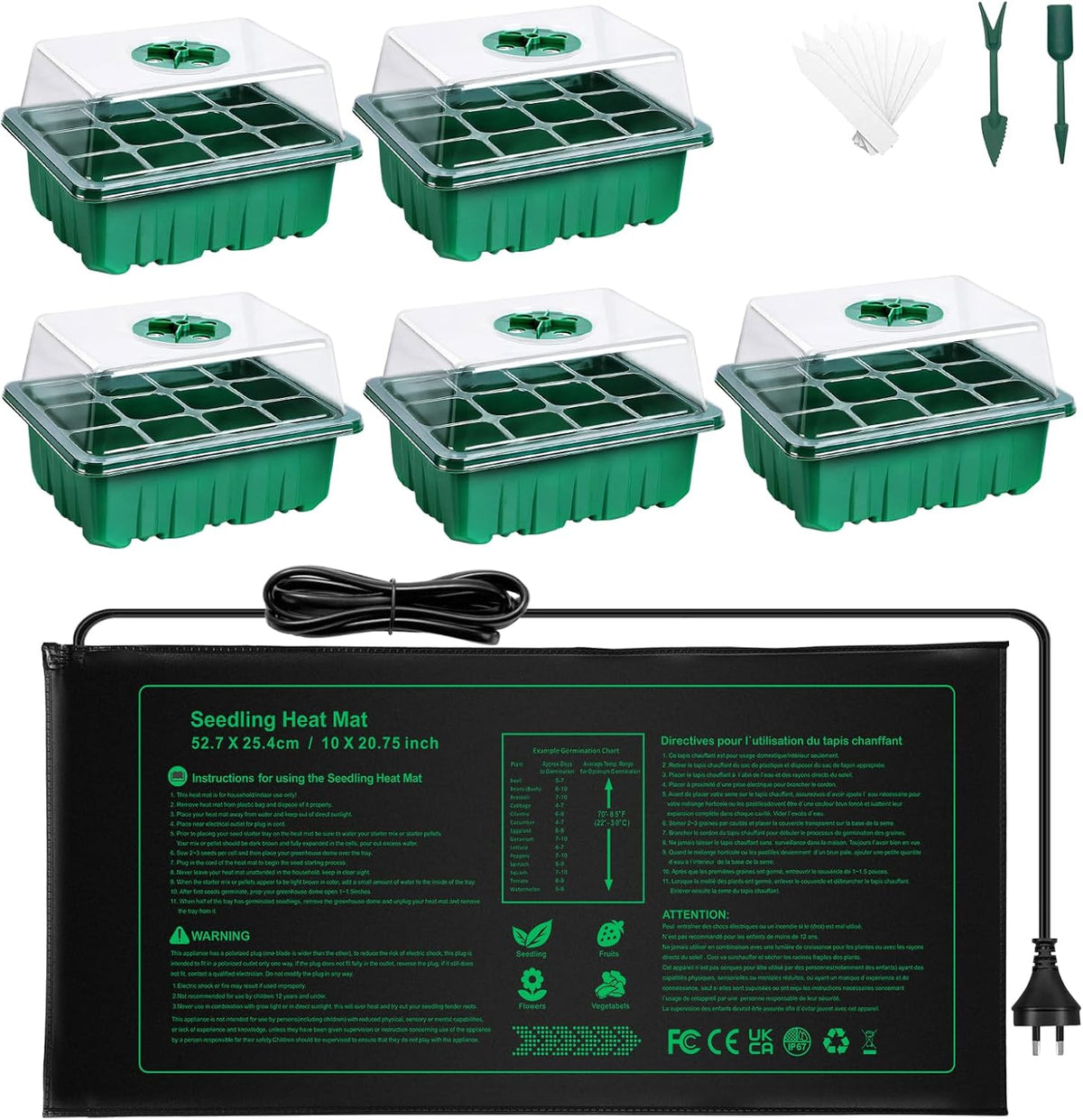 Seed Starter Tray with Heat Mat and Grow Light