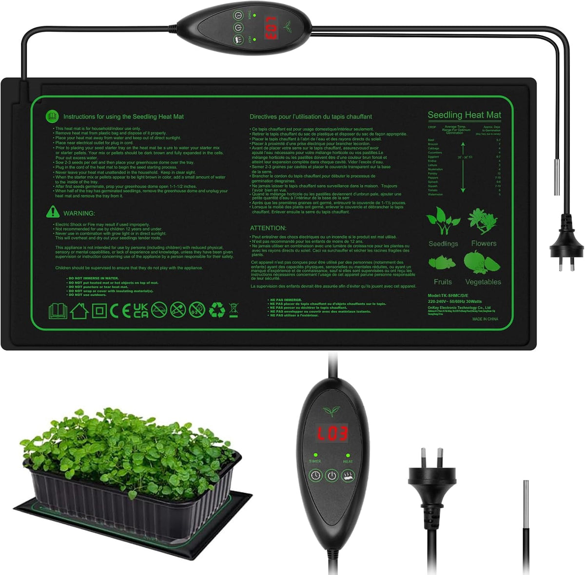 Seedling Heat Mat and Thermostat Combo, 25 x 50 cm