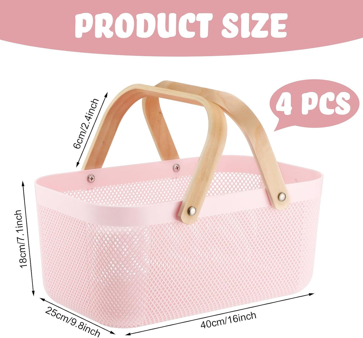 Sadnyy White Mesh Harvest Baskets with Wooden Handles, 4 Pack