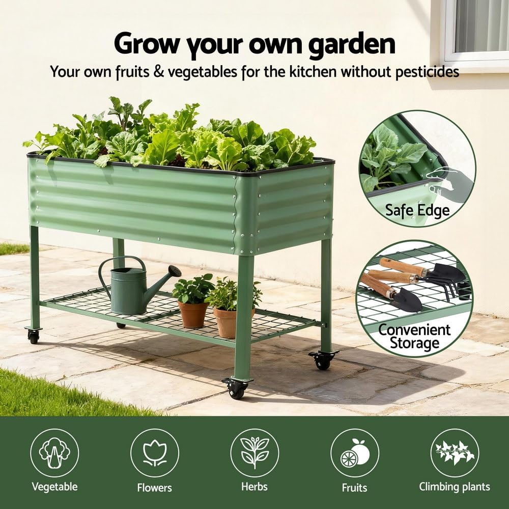 Green Fingers Mobile Raised Garden Bed, White