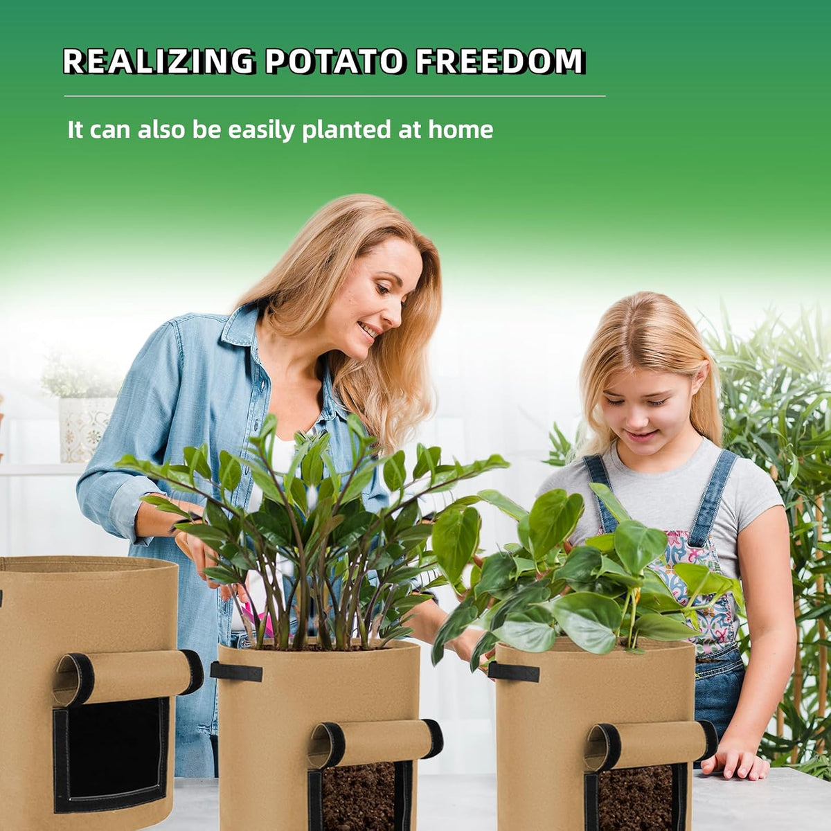 Potato Grow Bags with Viewing Window, 3 Pack, 10 gal