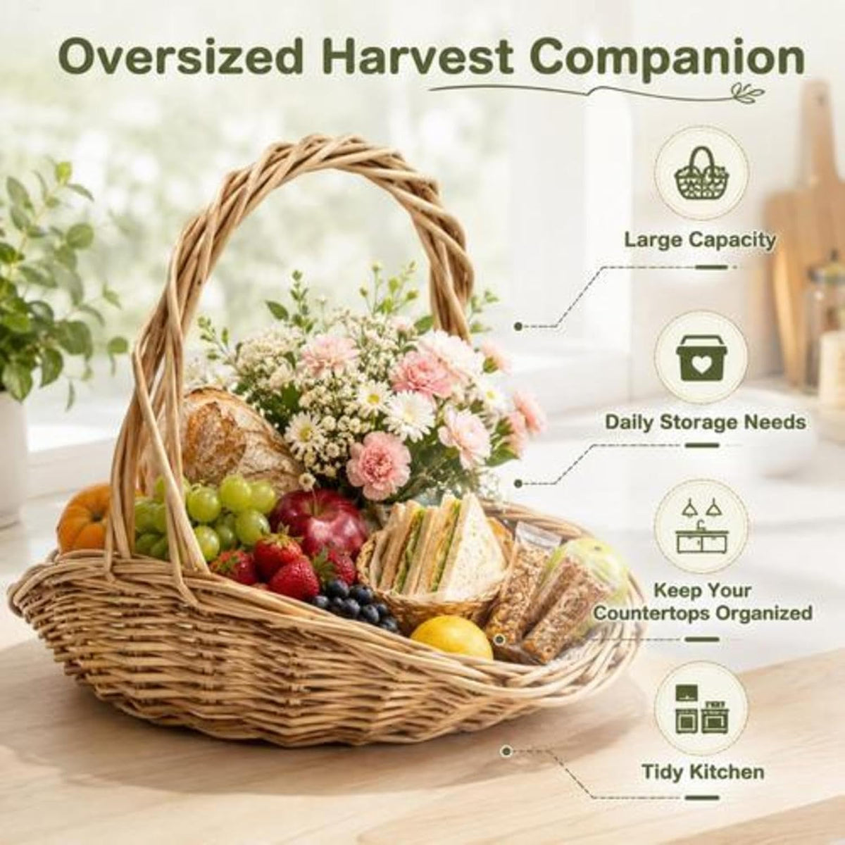 Hand-Woven Garden Harvest Basket with Handle
