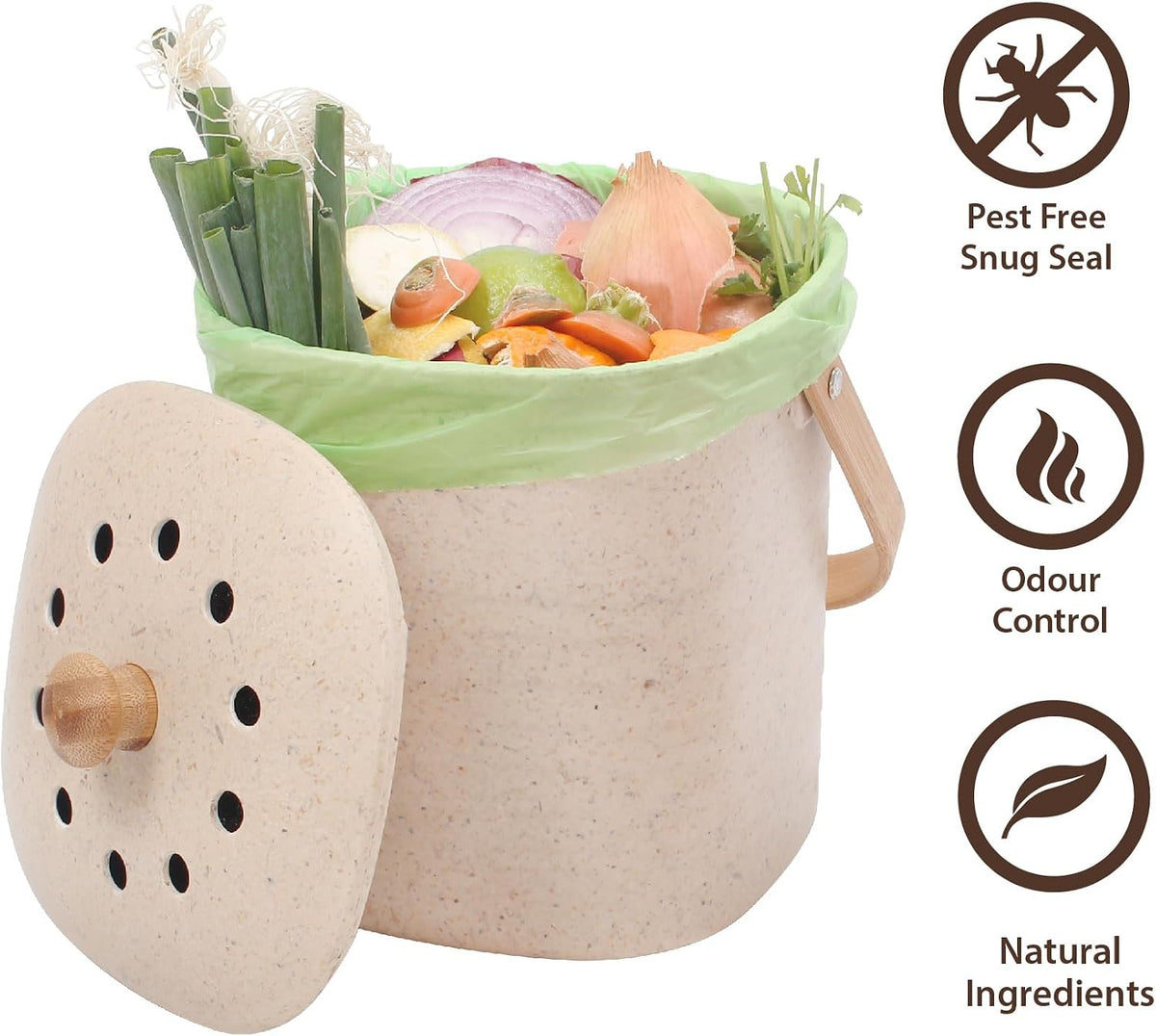 Eco Basics Compost Kitchen Bin, 4 L, Pebble