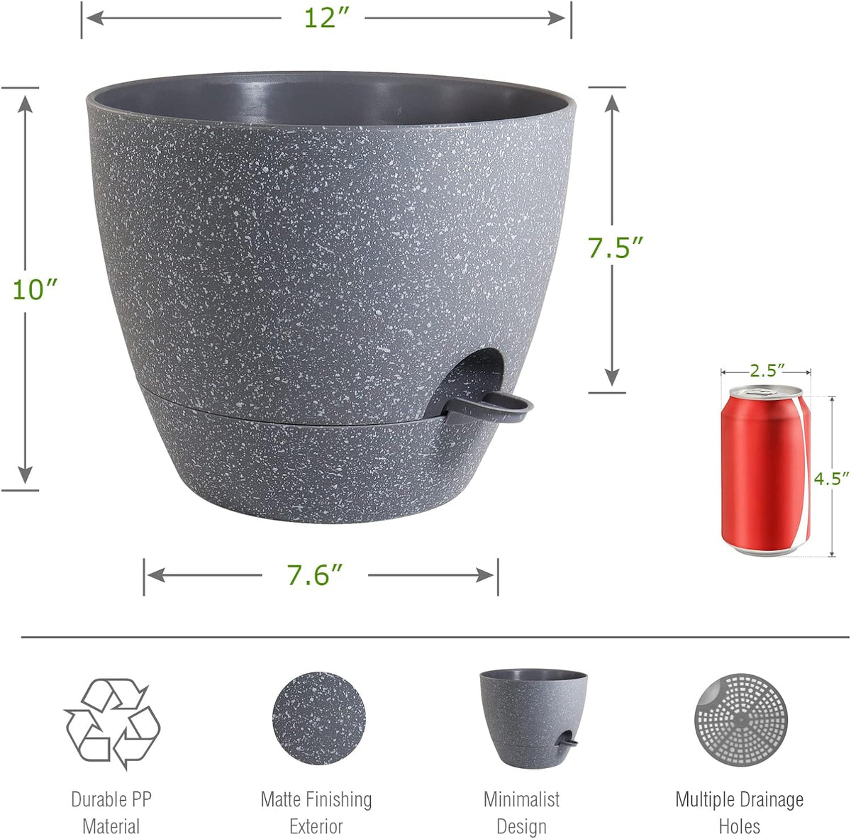 UOUZ Self-Watering Pots, 12 in, Black