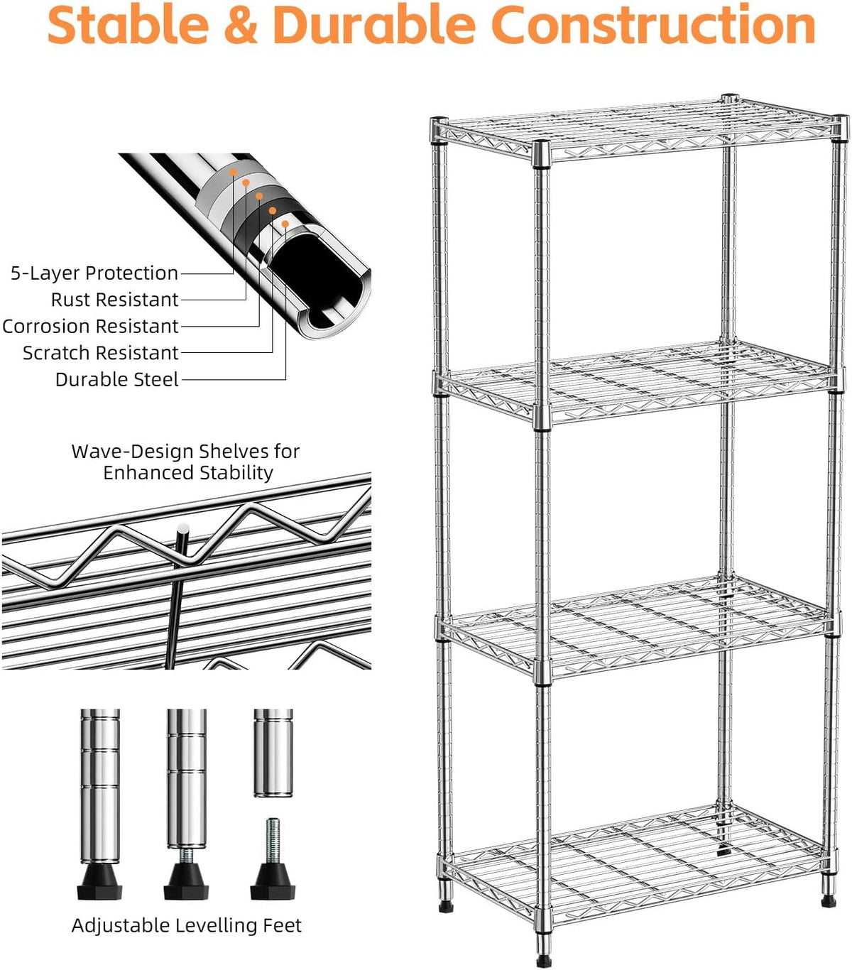 MZG Wire Storage Shelving Unit, 5 Tier