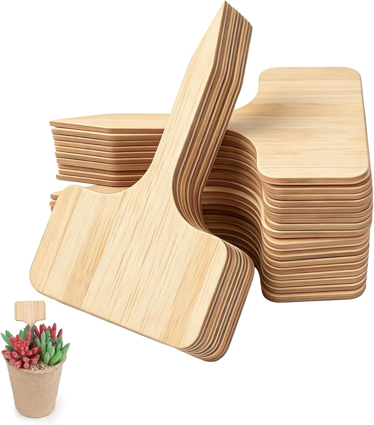 Wooden T-Type Garden Labels, 50 Pack