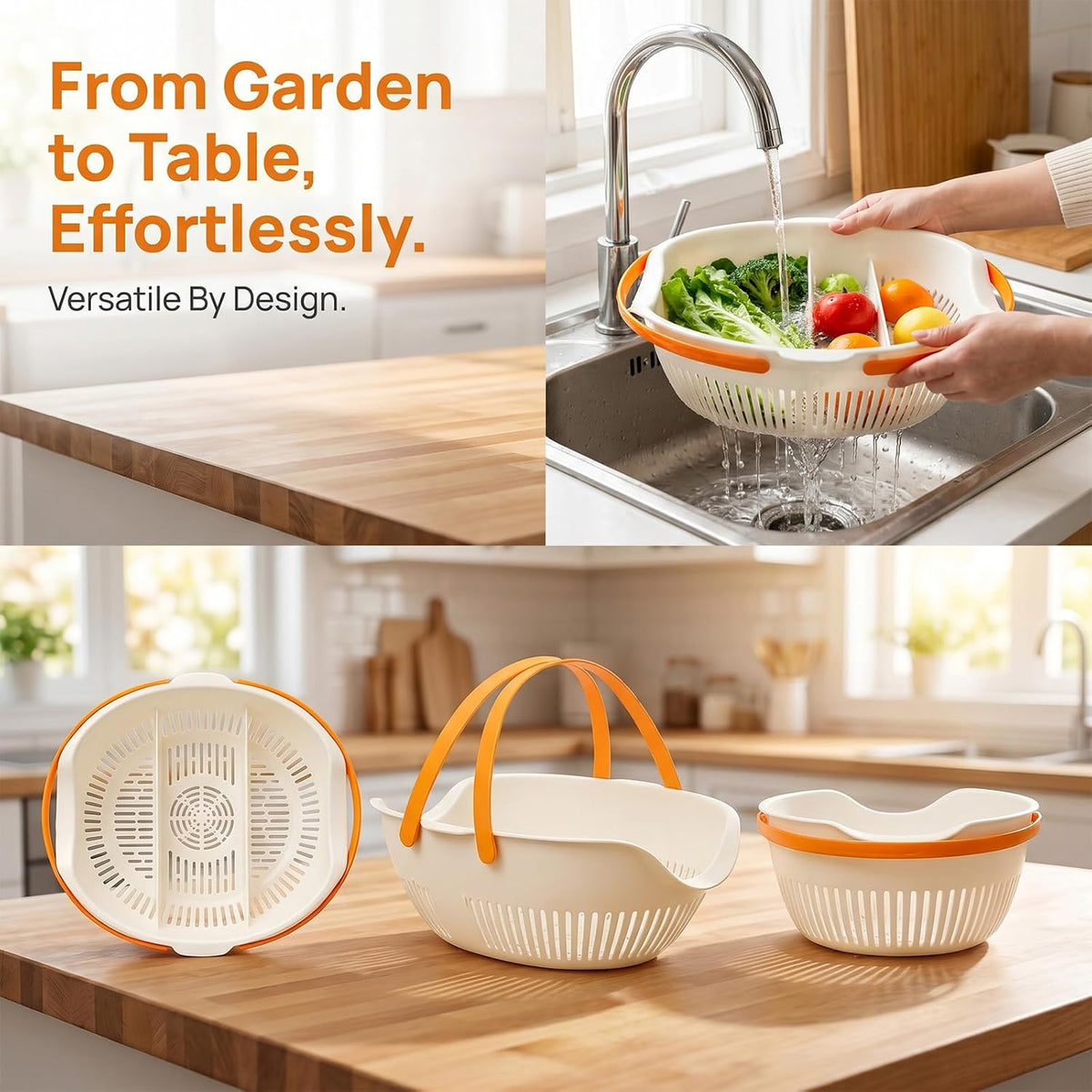 Garden Harvest Basket with Divider and Drain Holes