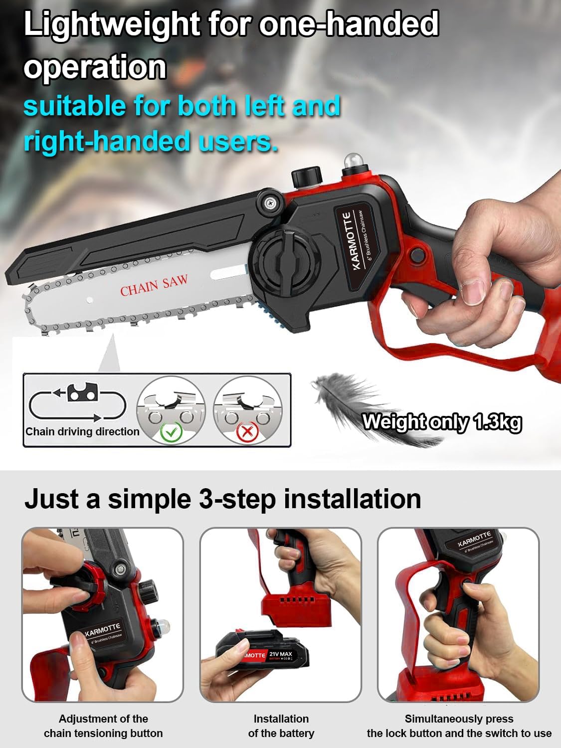Mini Chainsaw, 6 in, with 2 Batteries