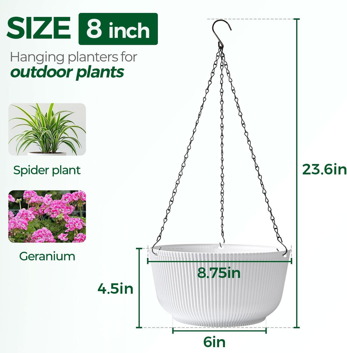 T4U Hanging Plant Pots, 2 Pack, 20 cm