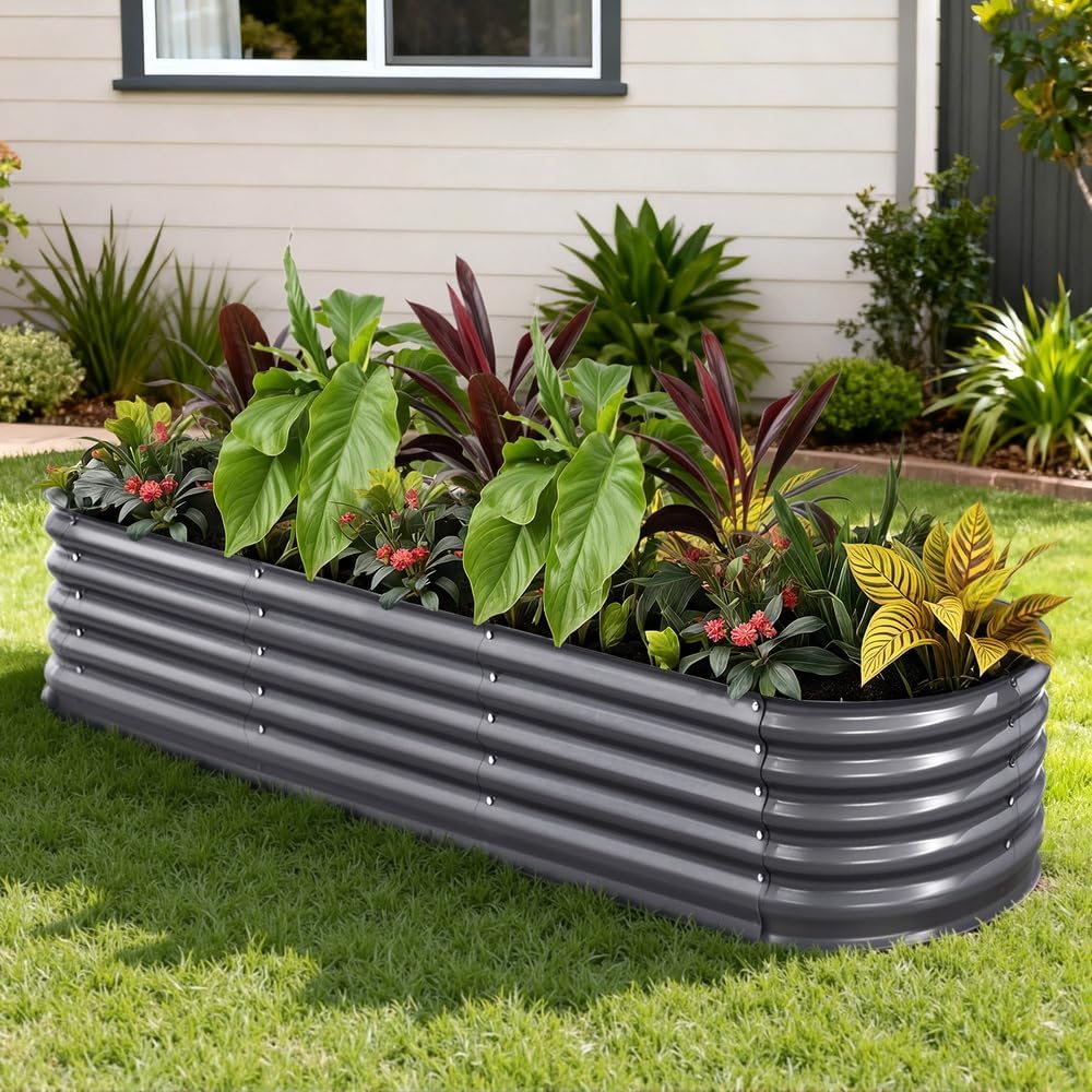 Green Fingers Oval Galvanised Garden Bed, 320 x 80 x 42 cm