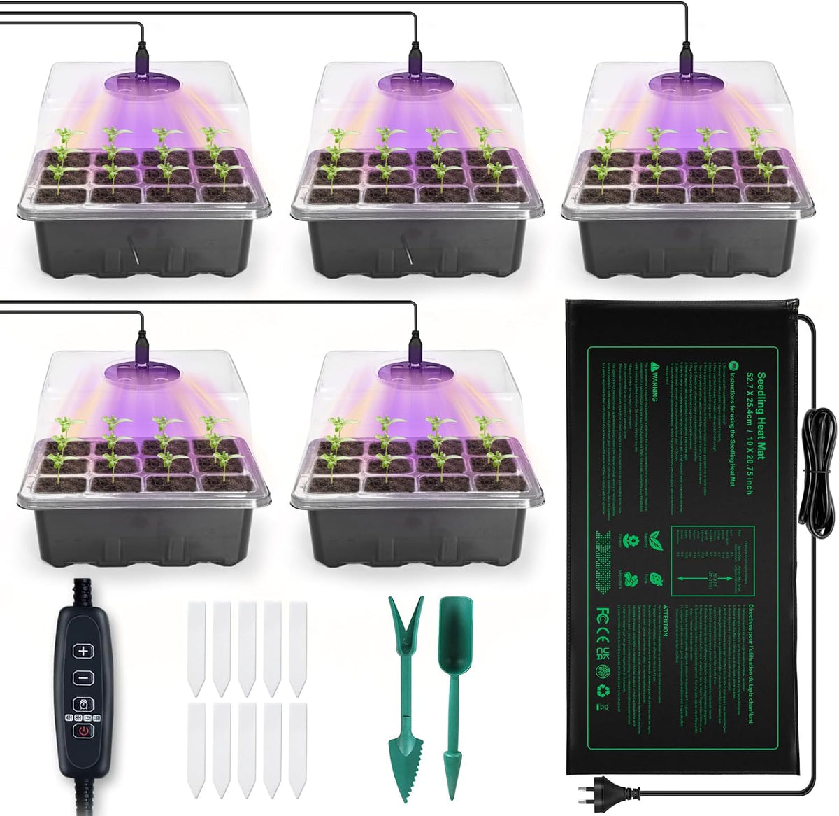 Seed Starter Tray with Heat Mat and Grow Light