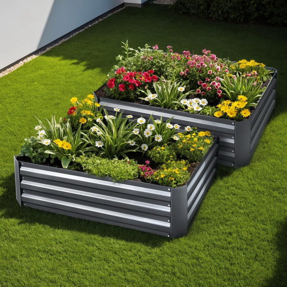 Green Fingers Galvanised Garden Beds, 2 Pack, 150 x 90 x 30 cm