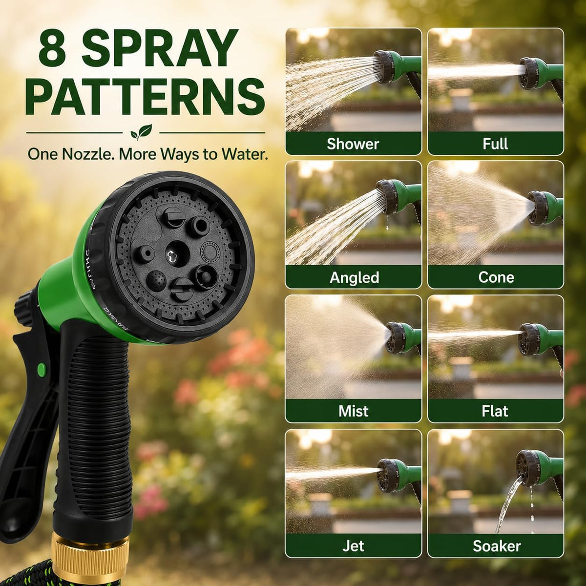 Stretch Garden Hose with 8-Function Nozzle, 7.5 m