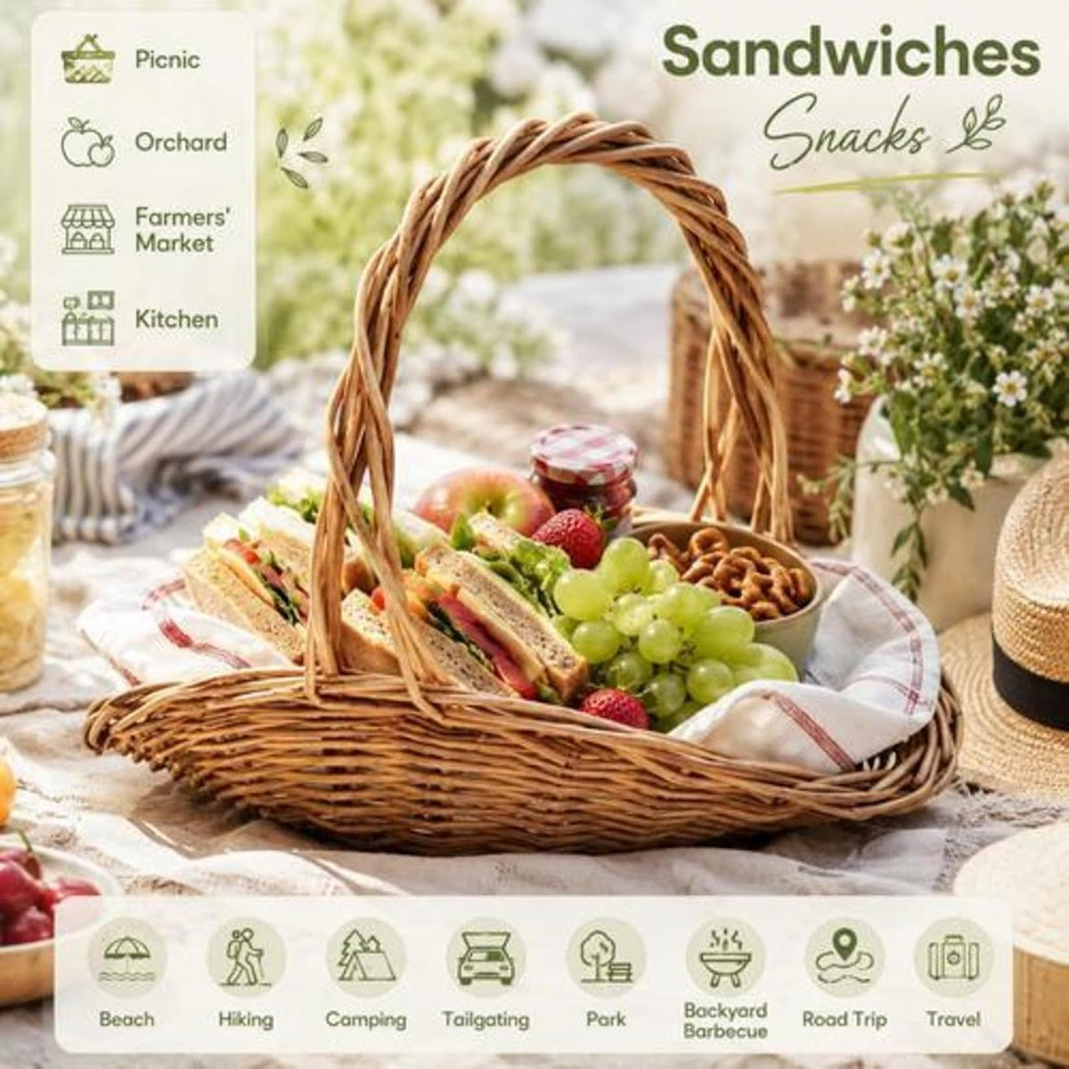 Hand-Woven Garden Harvest Basket with Handle