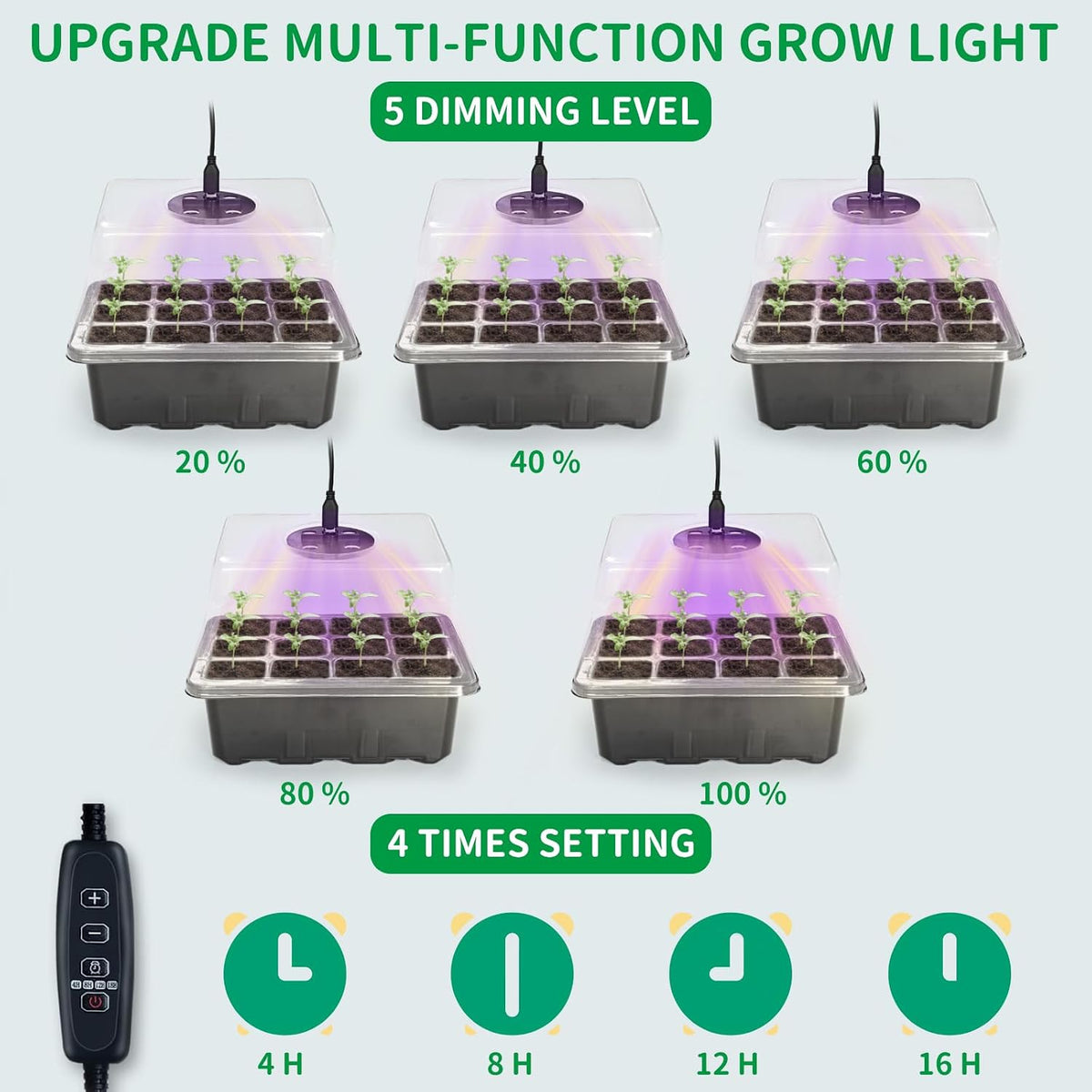 Seed Starter Tray with Heat Mat and Grow Light
