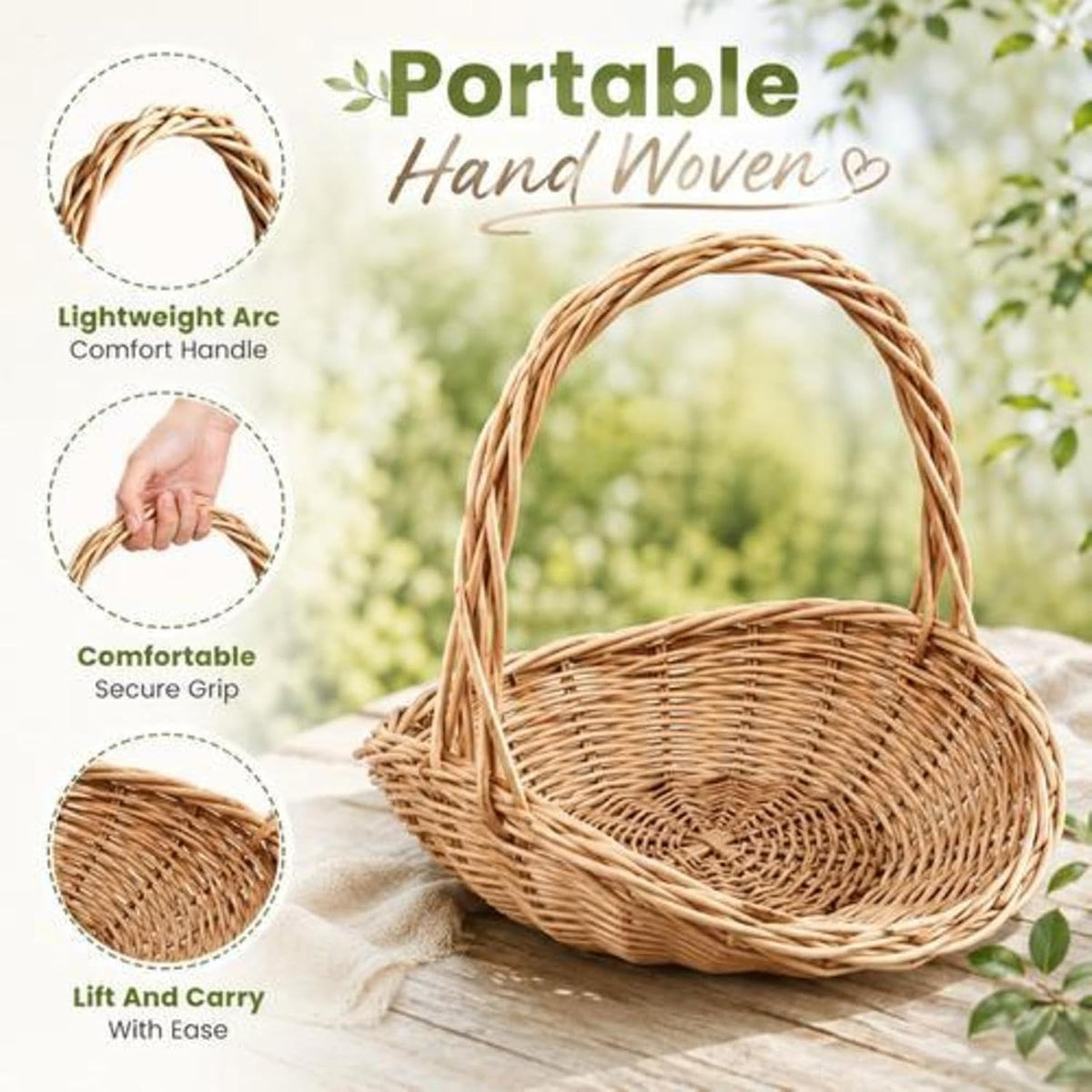 Hand-Woven Garden Harvest Basket with Handle