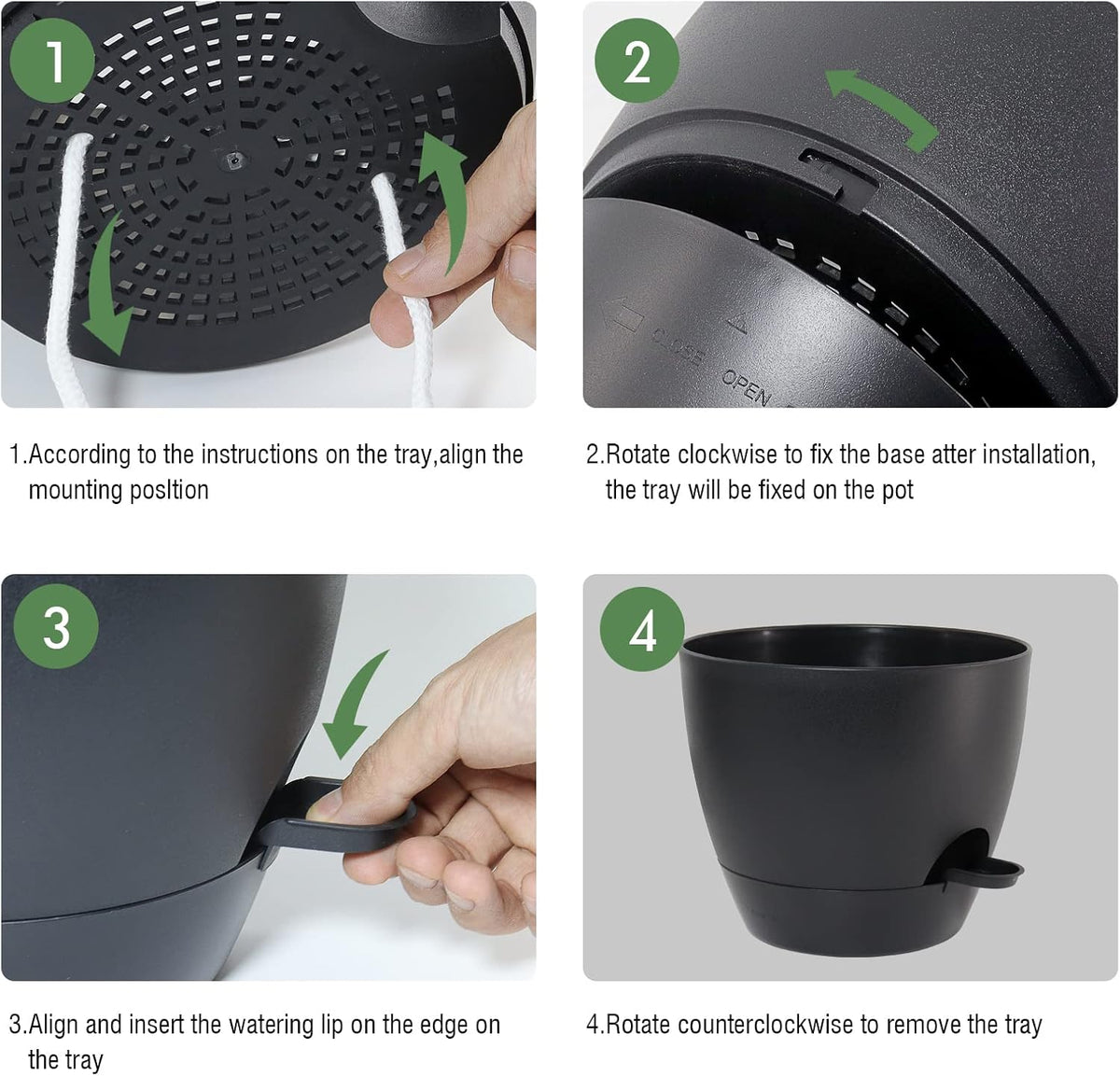 UOUZ Self-Watering Pots, 12 in, Black