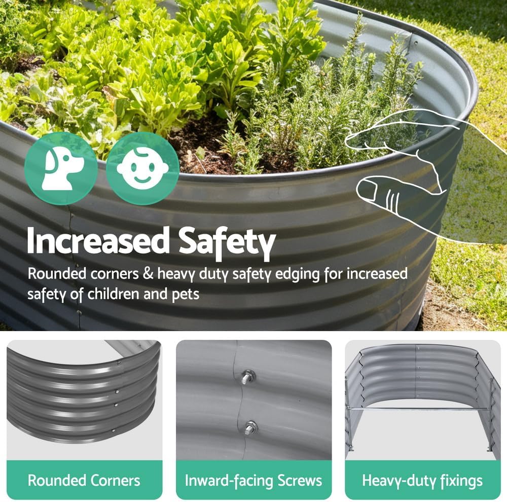 Green Fingers Oval Galvanised Garden Bed, 320 x 80 x 42 cm