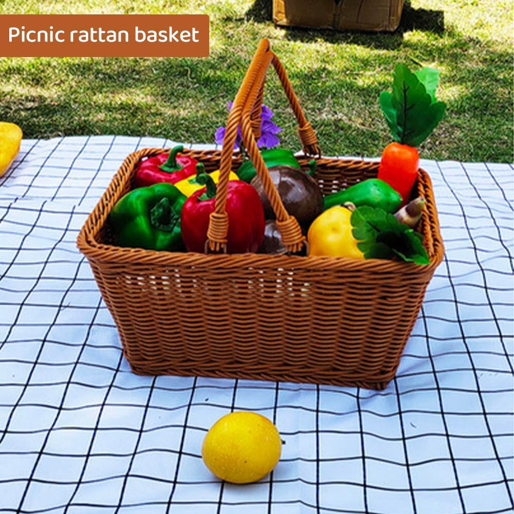Natural Rattan Picnic Basket with Handle