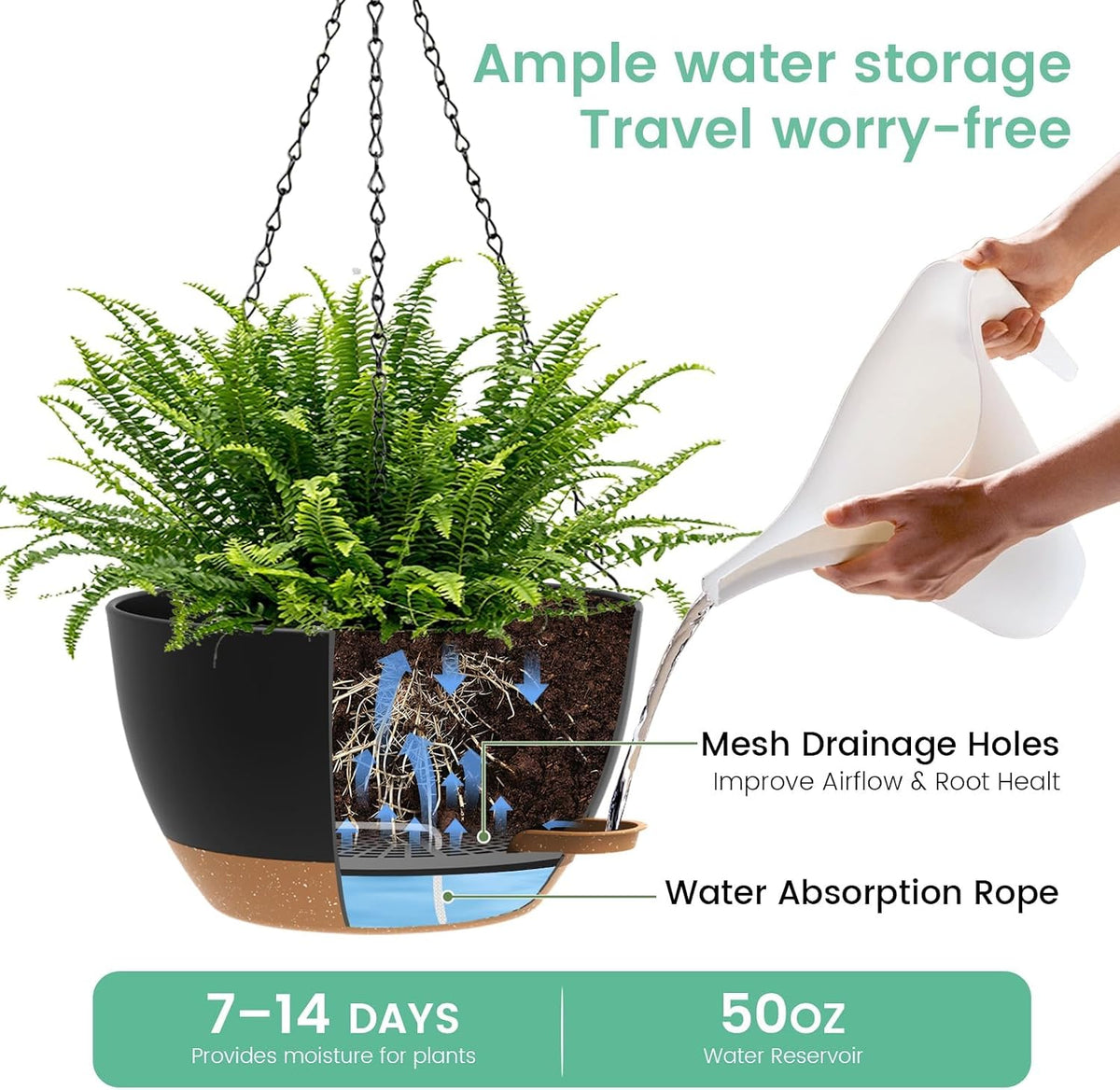 Self-Watering Hanging Planters, 2 Pack, 25 cm
