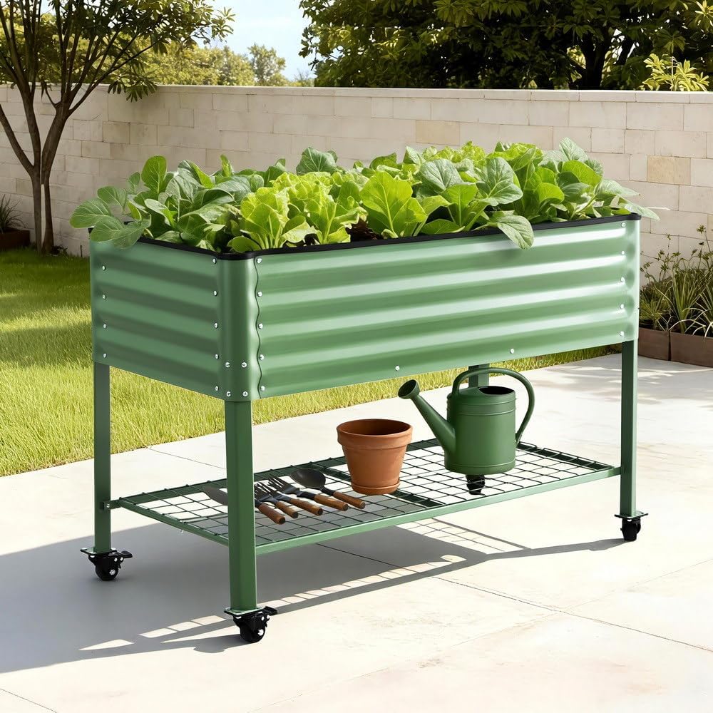 Green Fingers Mobile Raised Garden Bed, White