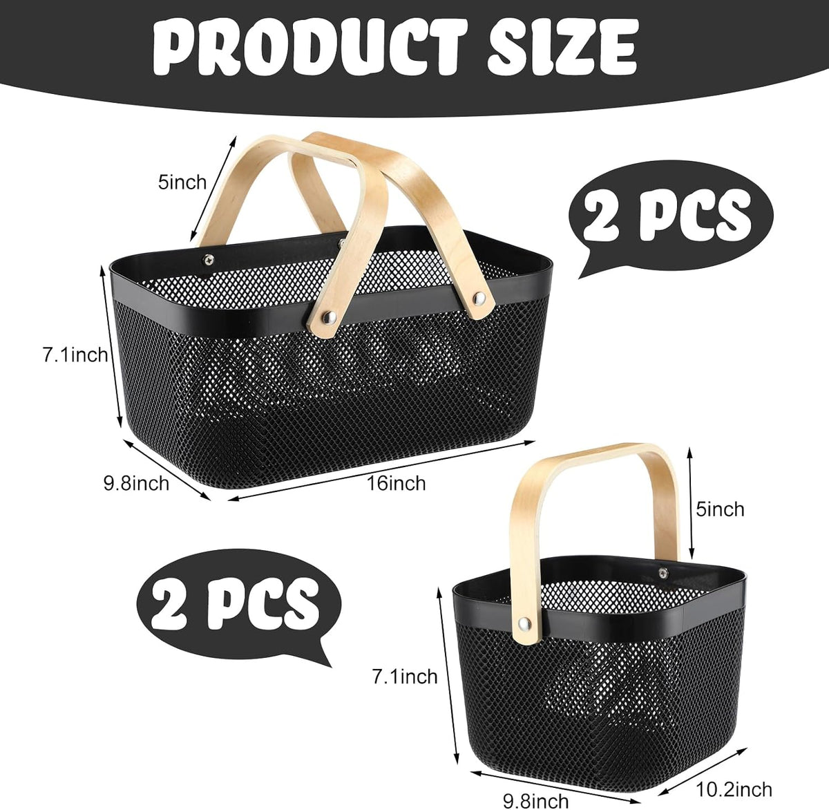 Sadnyy White Mesh Harvest Baskets with Wooden Handles, 4 Pack