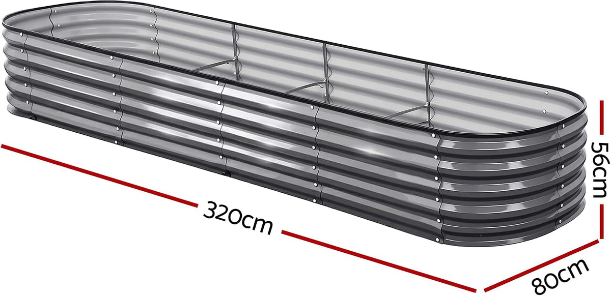 Green Fingers Oval Galvanised Garden Bed, 320 x 80 x 42 cm