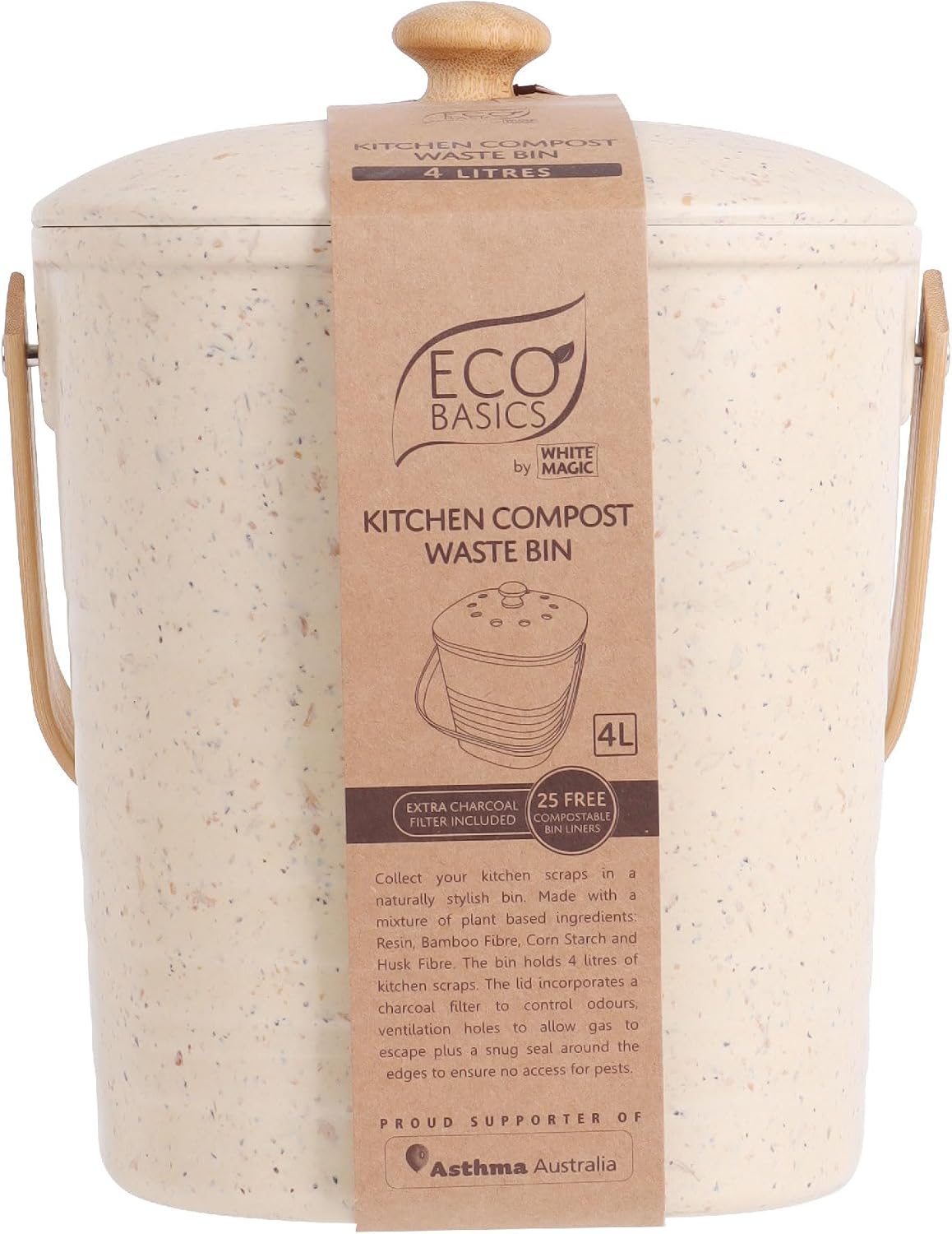 Eco Basics Compost Kitchen Bin, 4 L, Pebble
