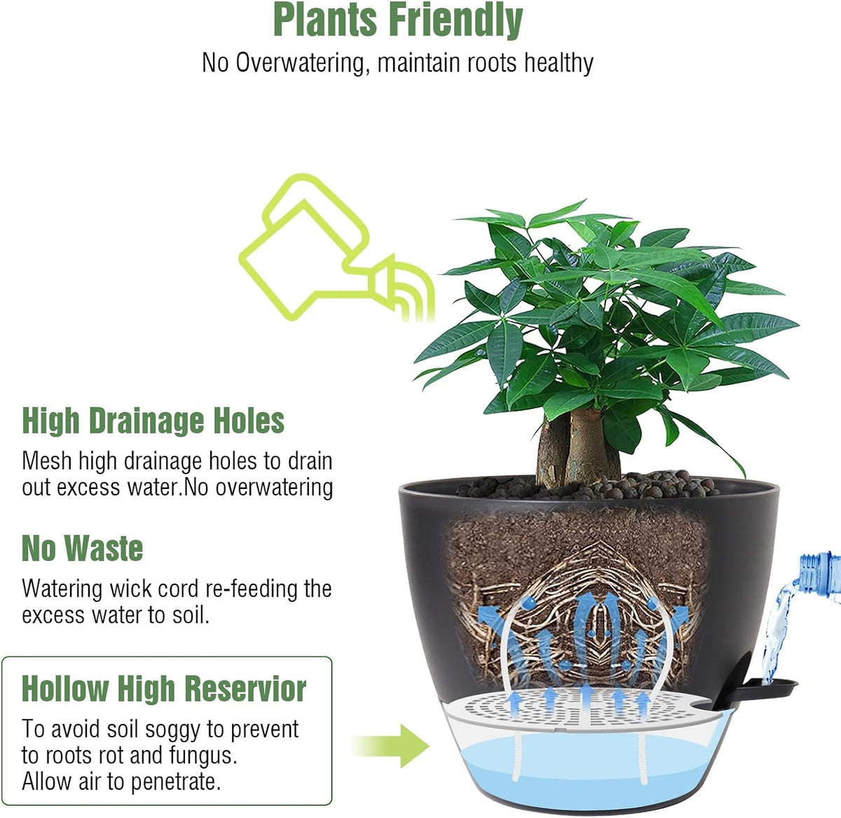 UOUZ Self-Watering Pots, 12 in, Black