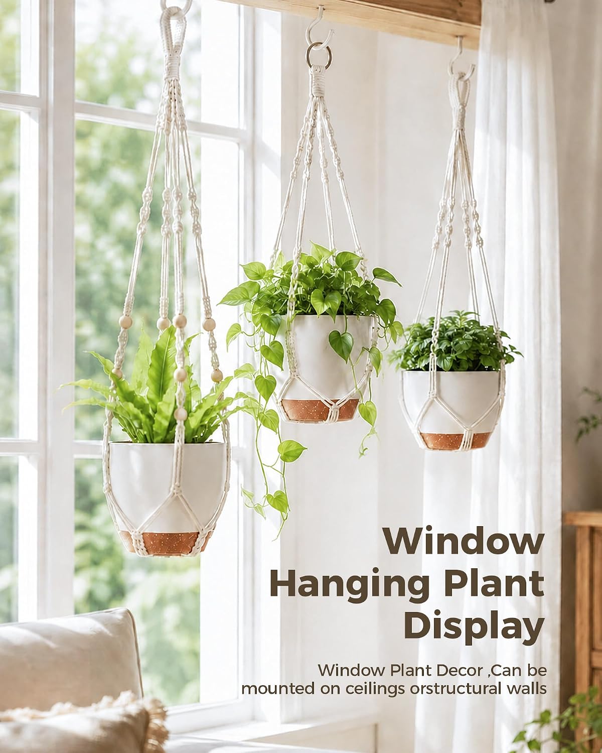 Bamworld Macrame Plant Hangers, 3 Pack
