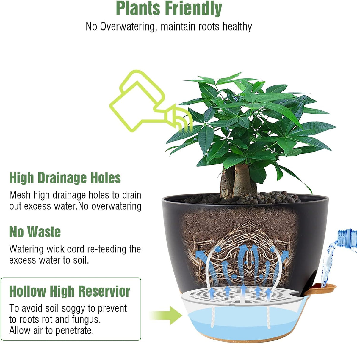 UOUZ Self-Watering Pots, 12 in, Black
