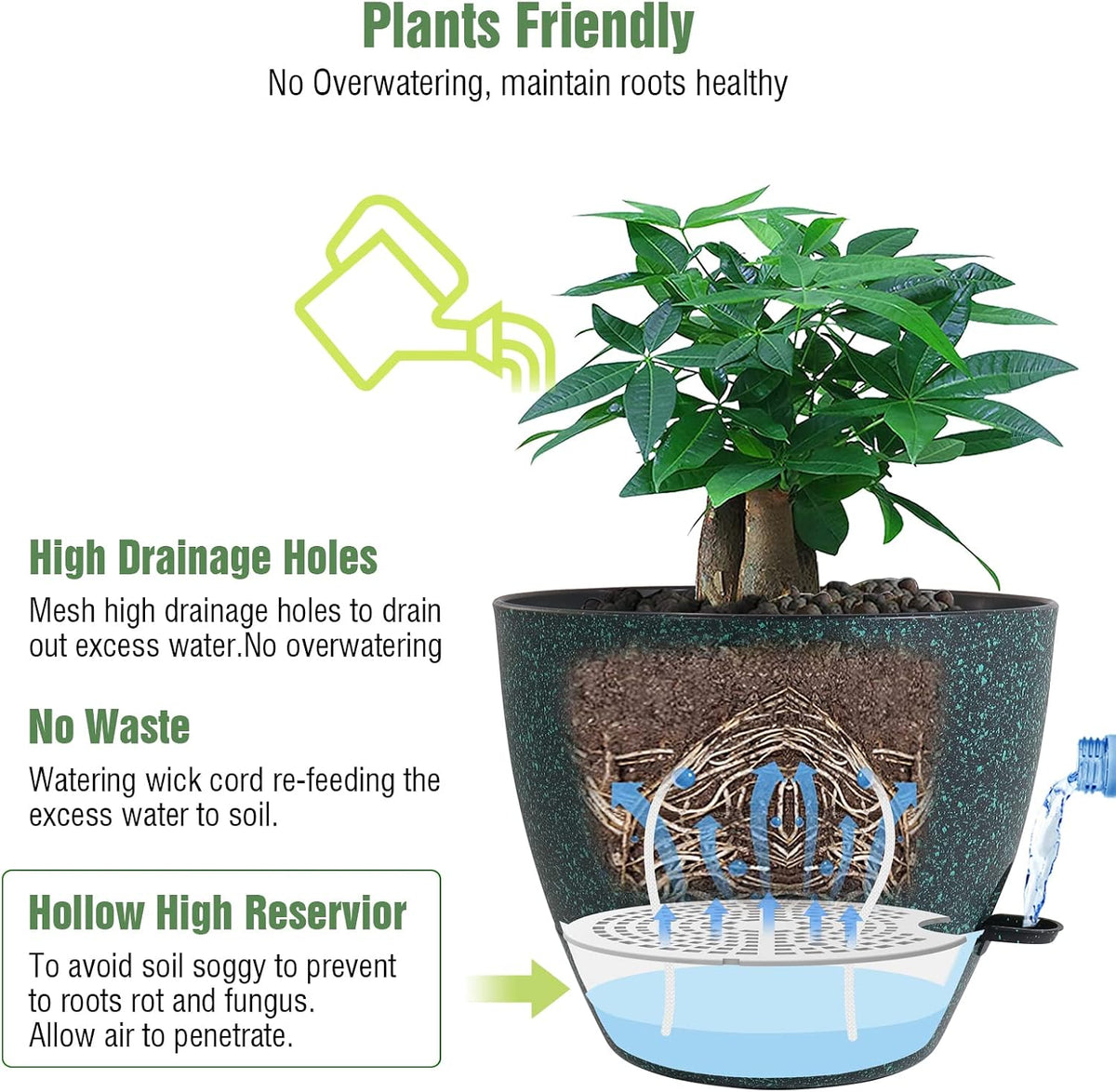 UOUZ Self-Watering Pots, 12 in, Black