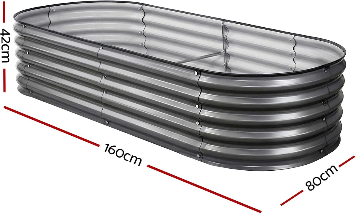 Green Fingers Oval Galvanised Garden Bed, 320 x 80 x 42 cm