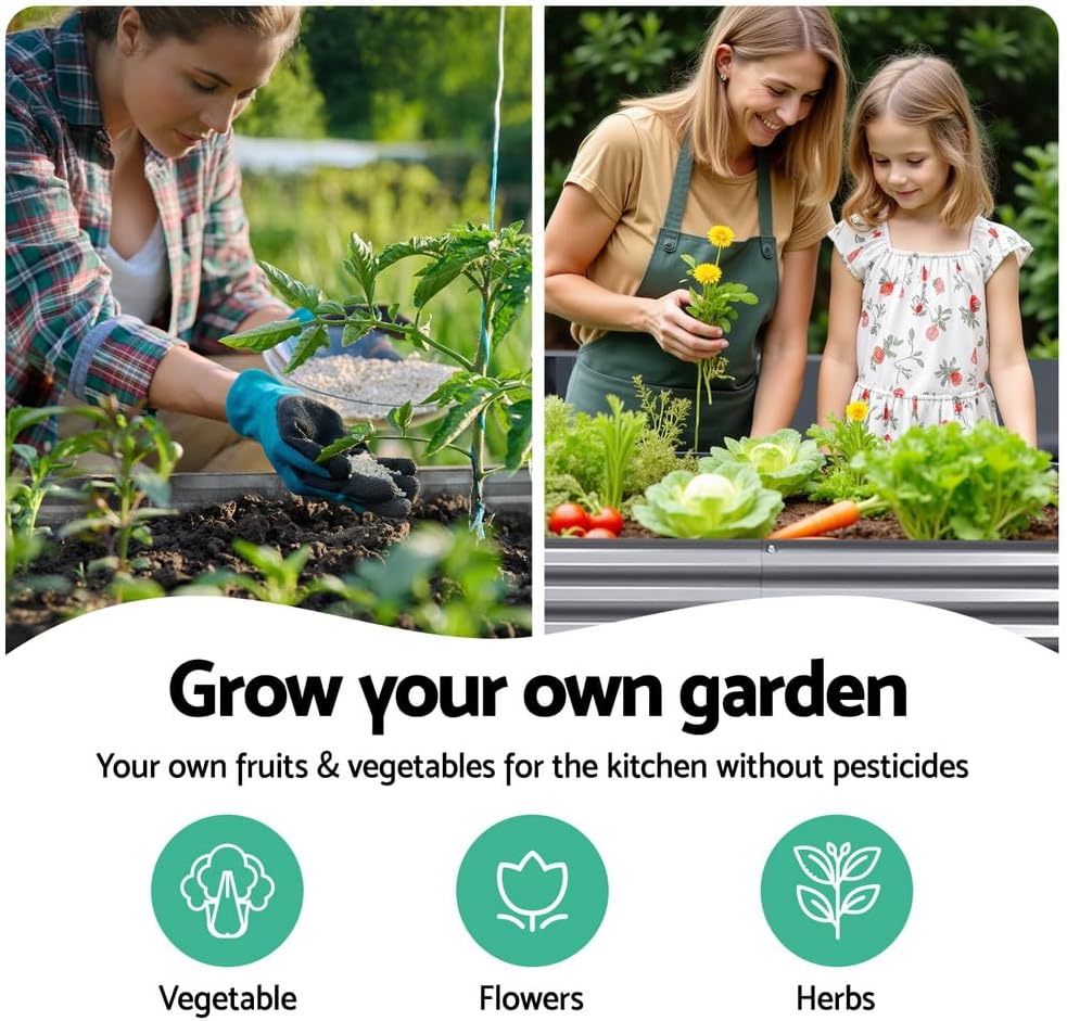 Green Fingers Oval Galvanised Garden Bed, 320 x 80 x 42 cm