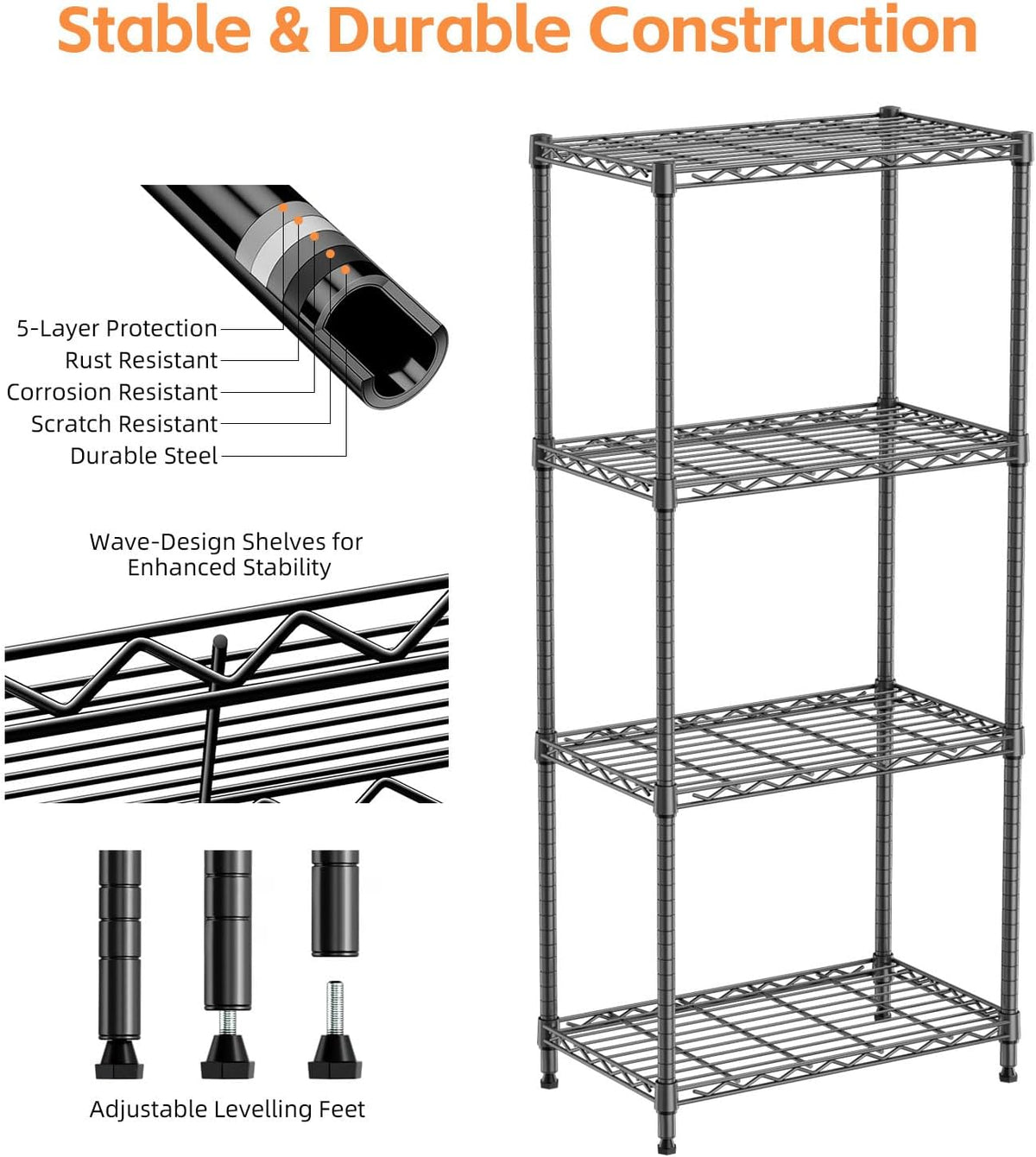 MZG Wire Storage Shelving Unit, 5 Tier