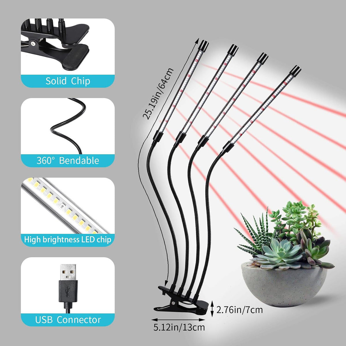 Clip-On LED Grow Lights with Timer, 2 Pack