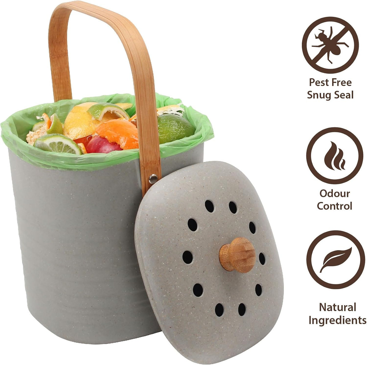 Eco Basics Compost Kitchen Bin, 4 L, Pebble