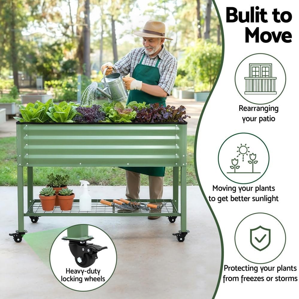 Green Fingers Mobile Raised Garden Bed, White