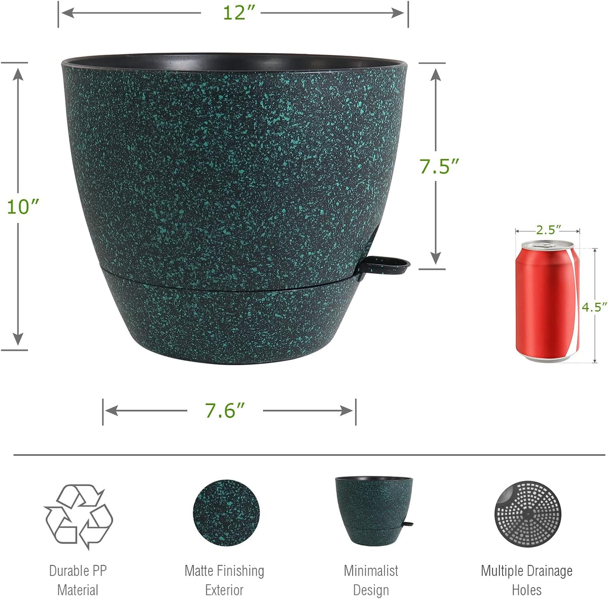 UOUZ Self-Watering Pots, 12 in, Black
