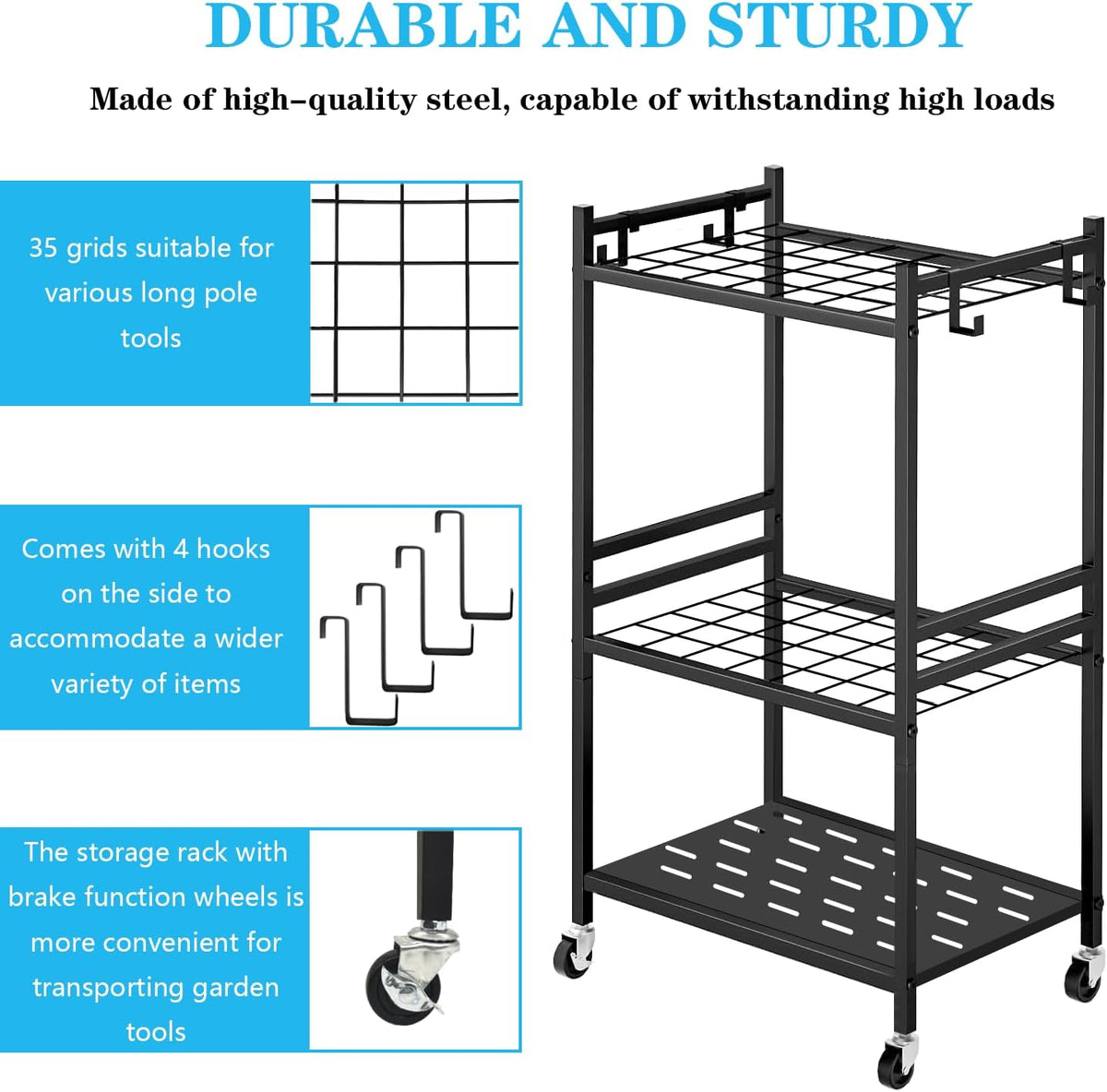 Garden Tool Organiser with Wheels, 35 Tools