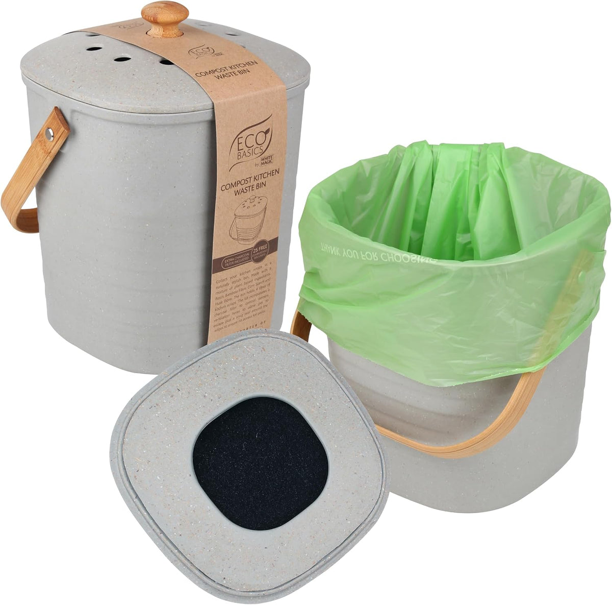 Eco Basics Compost Kitchen Bin, 4 L, Pebble